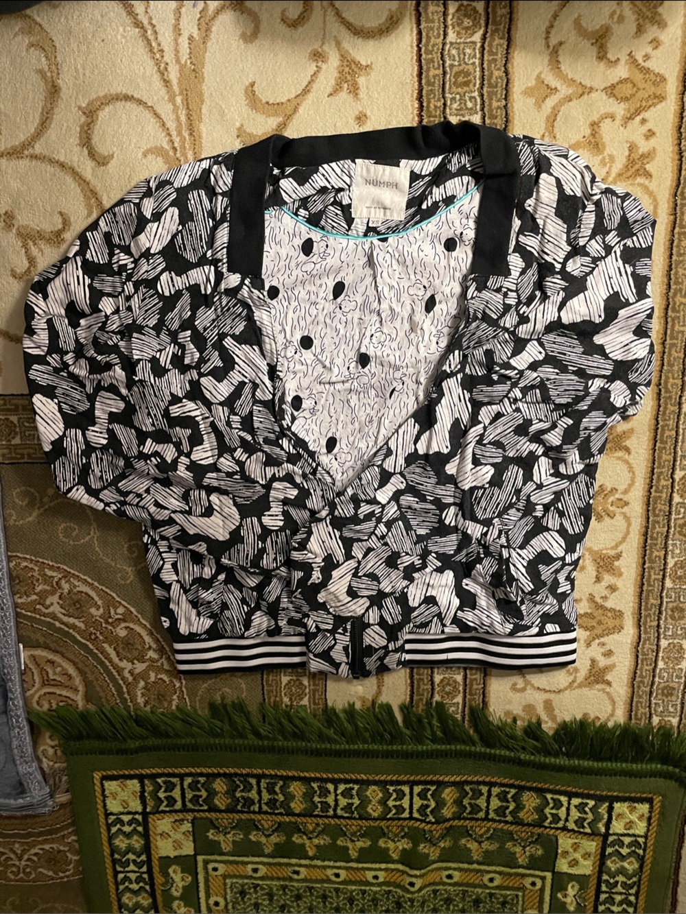 Nümph Black & White Printed Shirt with Teal Piping